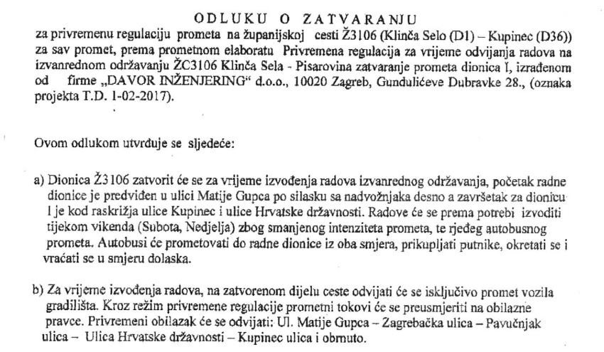 zatvaranje ceste