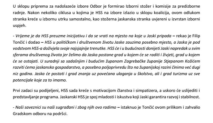 hss priopcenje